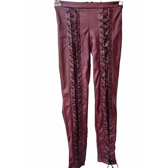 Line & Dot Pants - Line & Dot Women's Red Vegan Leather Juniper Lace up Corset Leggings Size S